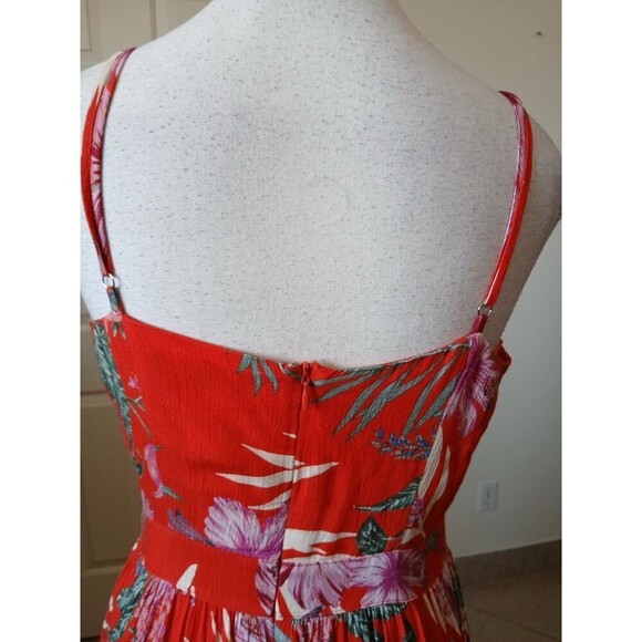 Miss Me Womens Maxi Dress Small Red Tropical Sleeveless V-Neck Hawaii Beachy - Picture 5 of 16